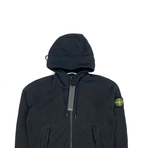 Stone Island Thick Black Cotton Zipped Hoodie