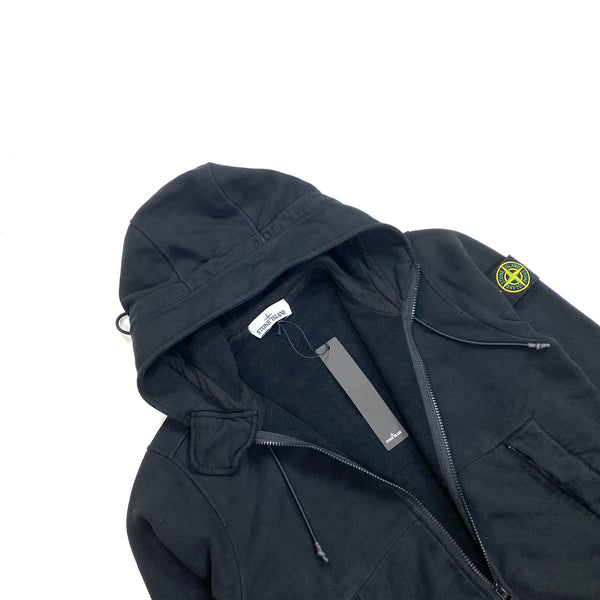 Stone Island Thick Black Cotton Zipped Hoodie