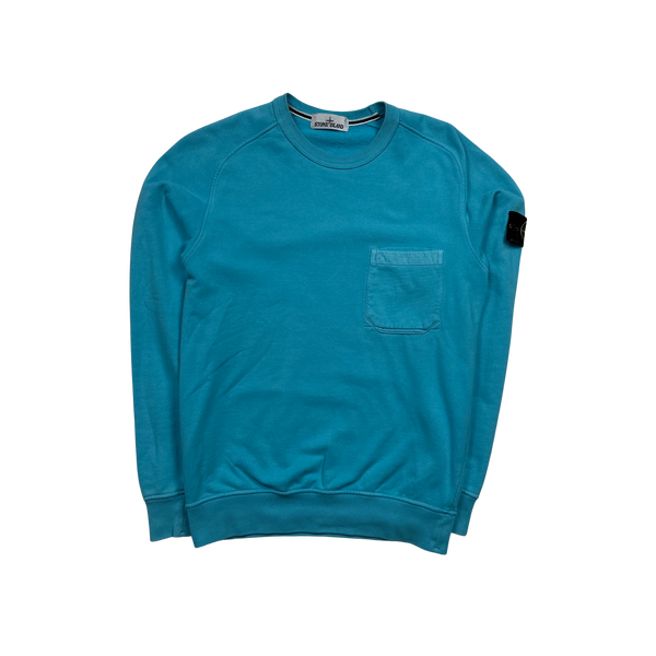 Stone Island Blue Cotton Crewneck Sweatshirt - Small