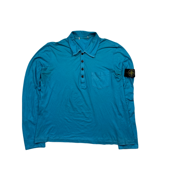 Stone Island Blue Lightweight Cotton Polo Top - Large