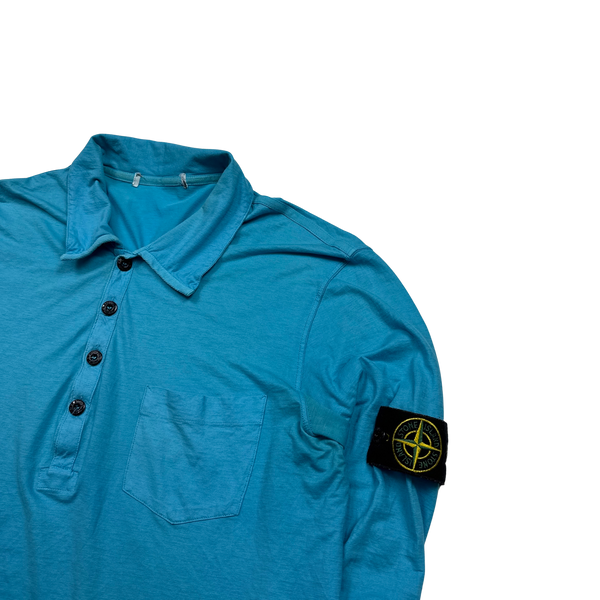 Stone Island Blue Lightweight Cotton Polo Top - Large