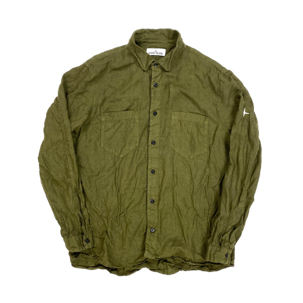 Stone Island Olive Green Linen Buttoned Shirt