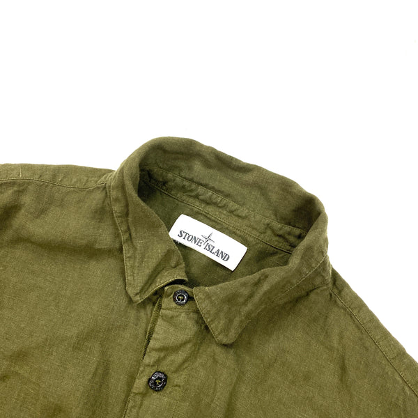Stone Island Olive Green Linen Buttoned Shirt