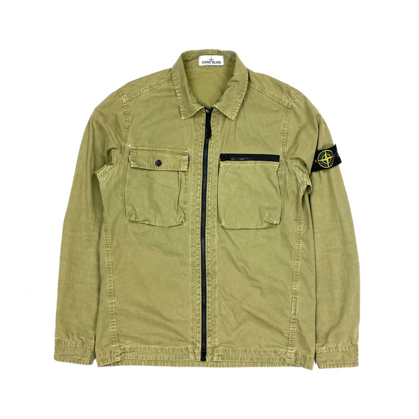Stone Island Olive Green Cotton Zipped Overshirt