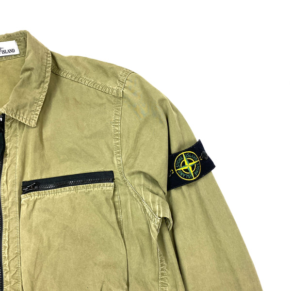 Stone Island Olive Green Cotton Zipped Overshirt