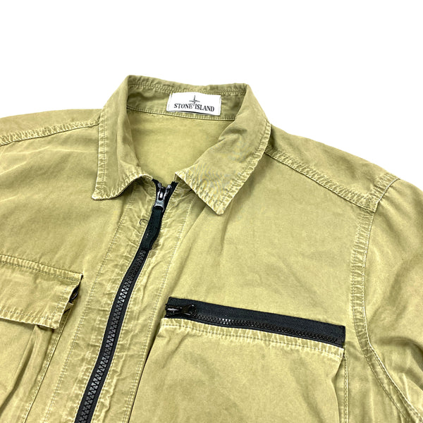 Stone Island Olive Green Cotton Zipped Overshirt