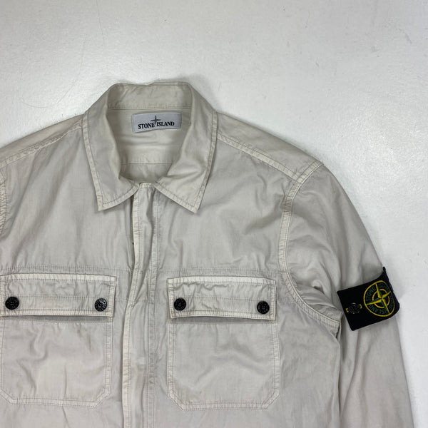 Stone Island White Cotton Zipped Overshirt