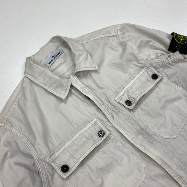Stone Island White Cotton Zipped Overshirt