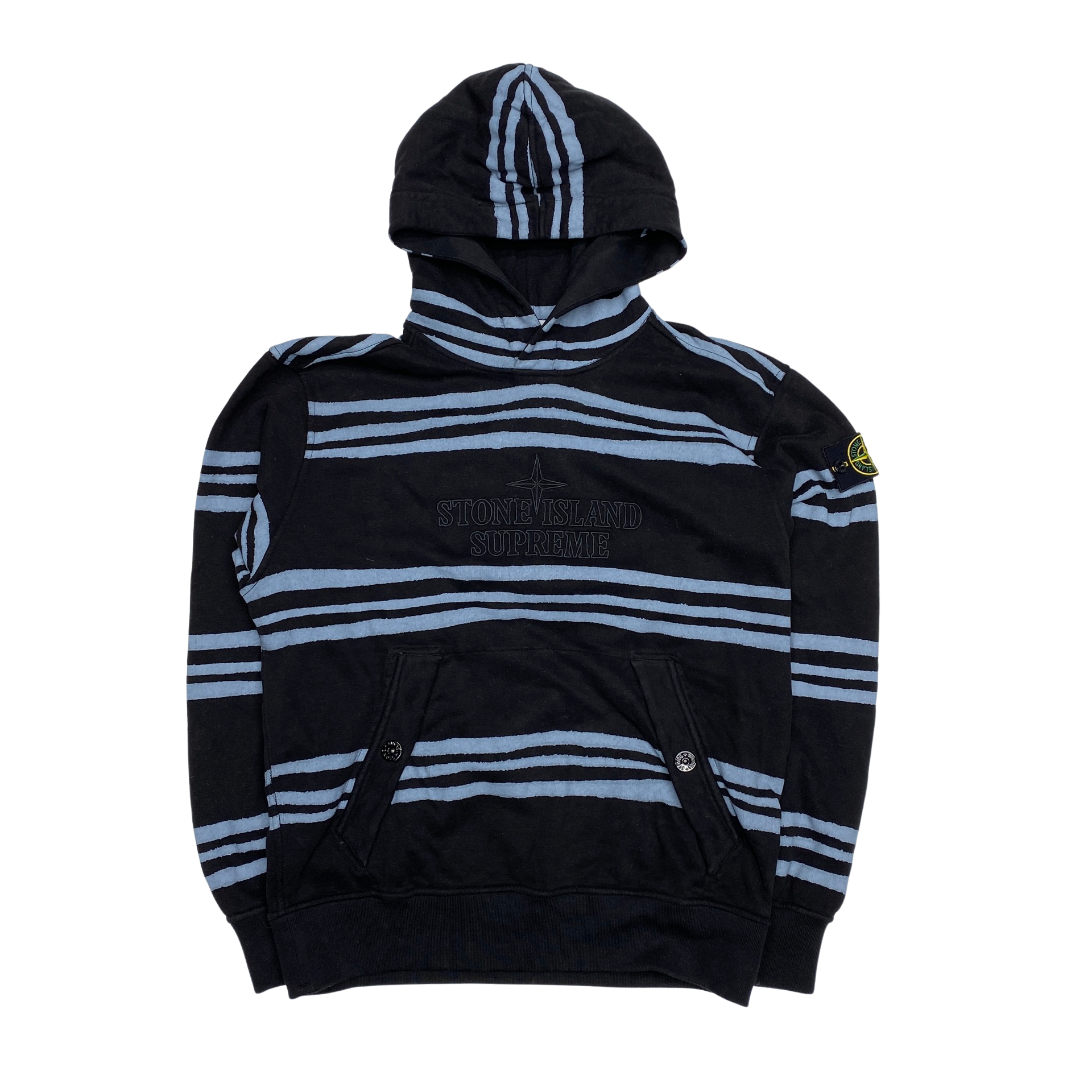 Stone Island x Supreme 2020 Black Blue Striped Hoodie