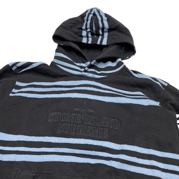 Stone Island x Supreme 2020 Black Blue Striped Hoodie