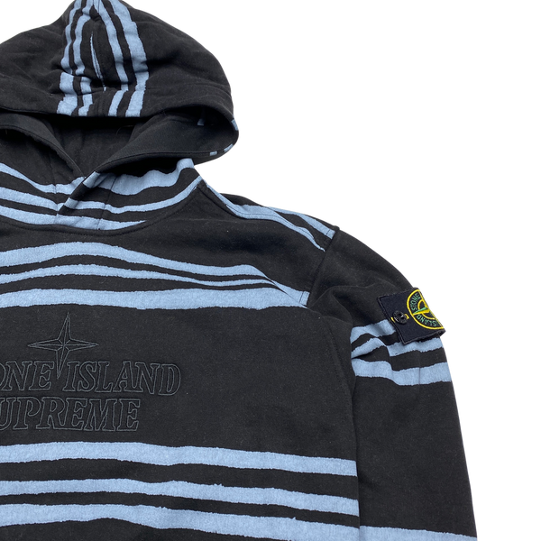 Stone Island x Supreme 2020 Black Blue Striped Hoodie