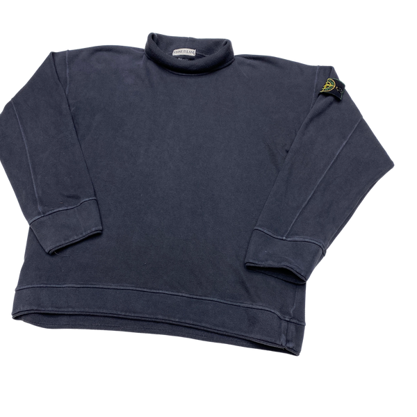 Stone Island 1995 Vintage Black Mock Neck Cotton Pullover