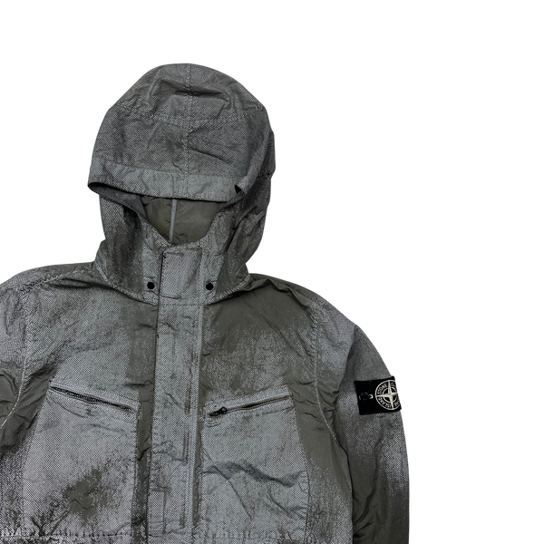 Stone Island 2016 Black Silver Pixel Reflective Hooded Jacket - Medium
