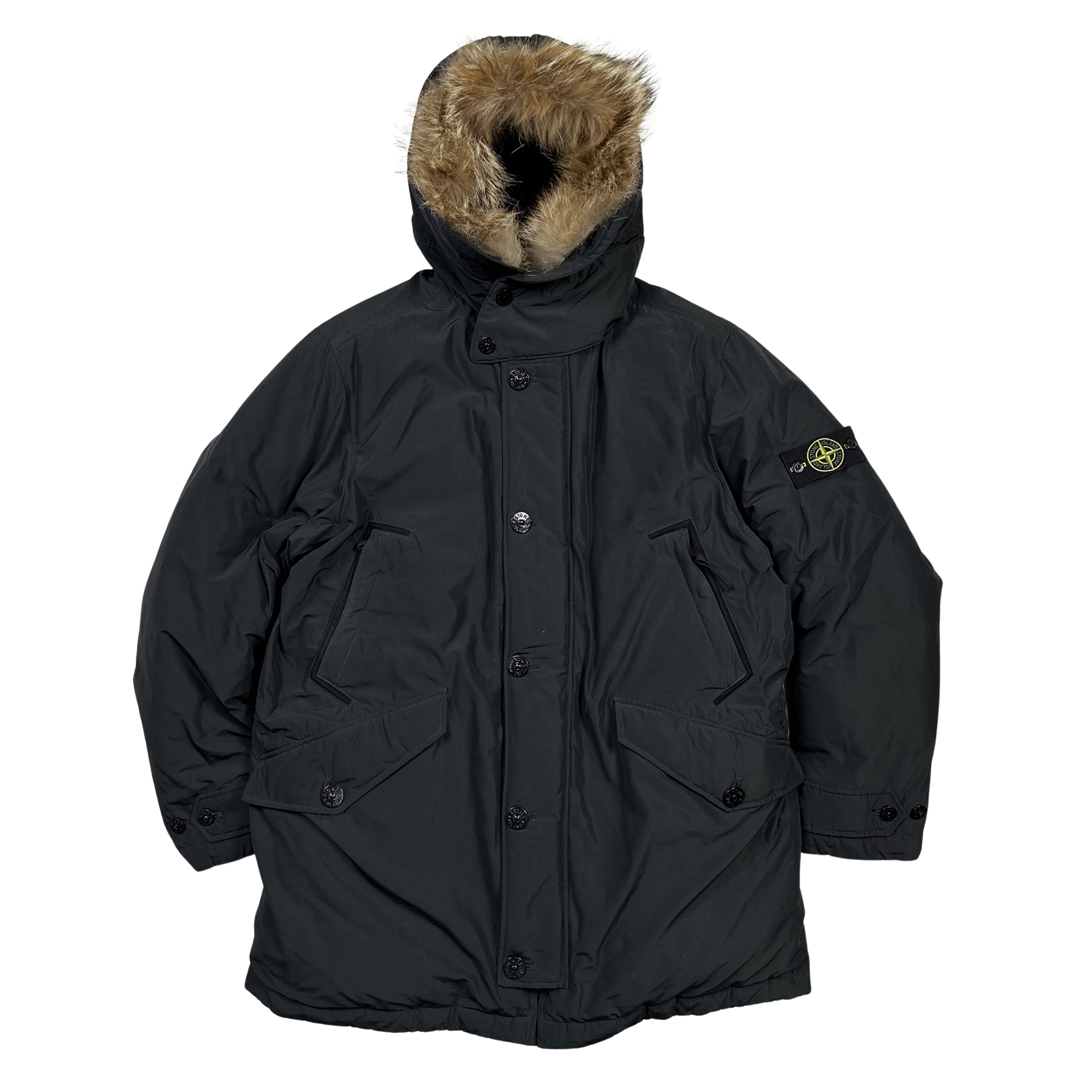 Stone island coat on sale with fur hood