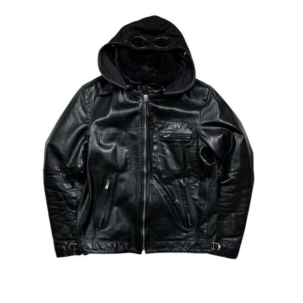 CP Company Rare 2007 Leather Shearling Goggle Jacket - XL