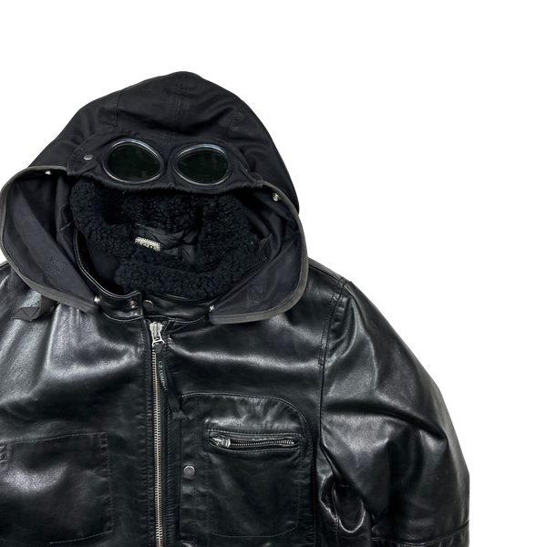 CP Company Rare 2007 Leather Shearling Goggle Jacket - XL