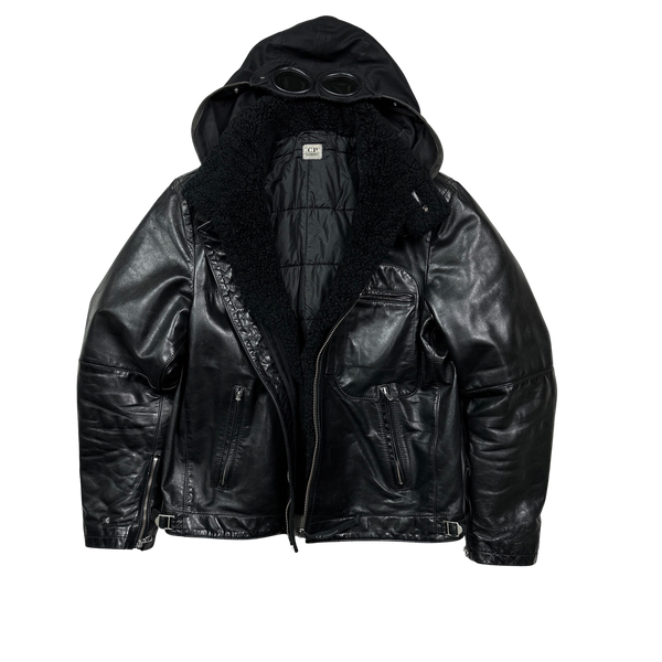 CP Company Rare 2007 Leather Shearling Goggle Jacket - XL