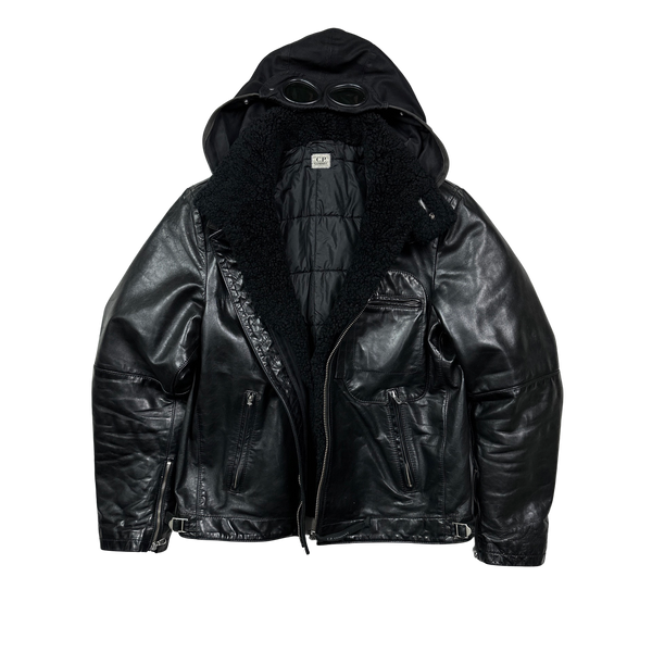 CP Company Rare 2007 Leather Shearling Goggle Jacket - XL