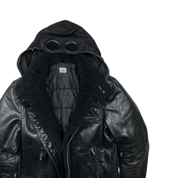 CP Company Rare 2007 Leather Shearling Goggle Jacket - XL