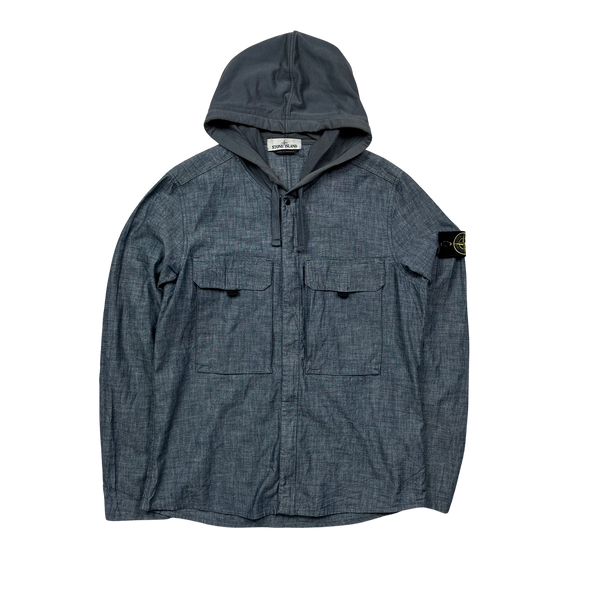 Stone Island 2016 Denim Chambray Cotton Hooded Overshirt - Large