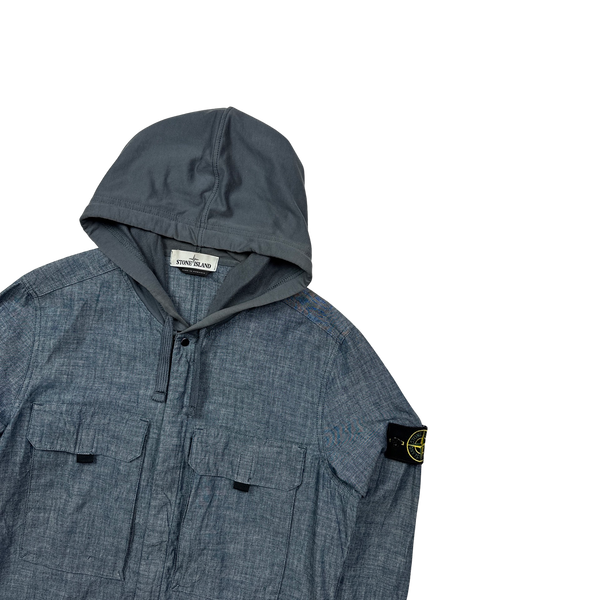 Stone Island 2016 Denim Chambray Cotton Hooded Overshirt - Large