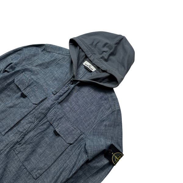 Stone Island 2016 Denim Chambray Cotton Hooded Overshirt - Large