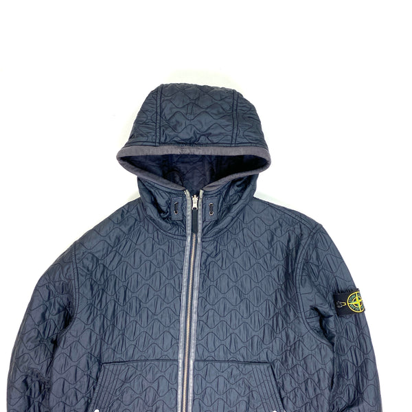 Stone Island Navy Reversible Nylon / Cotton Hooded Jacket