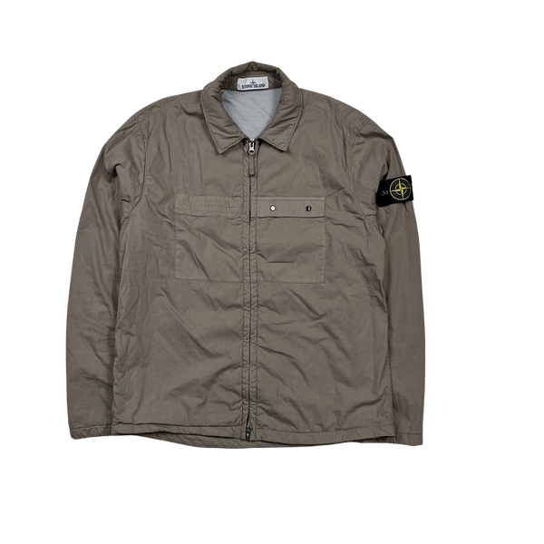 Stone Island Beige Brushed Cotton Zipped Overshirt
