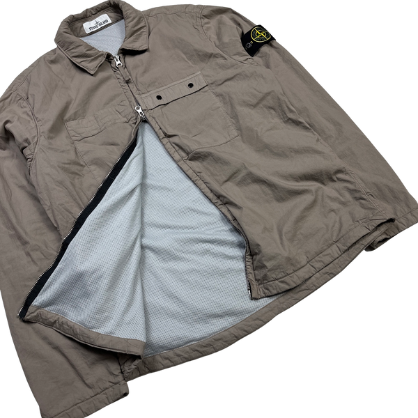 Stone Island Beige Brushed Cotton Zipped Overshirt