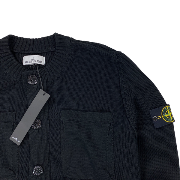 Stone Island Thick Black Knitted Cotton Cardigan
