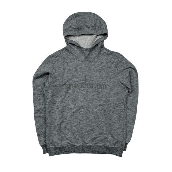 Stone Island Grey Marl Spellout Pullover Hoodie - Medium