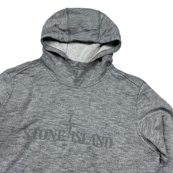 Stone Island Grey Marl Spellout Pullover Hoodie - Medium