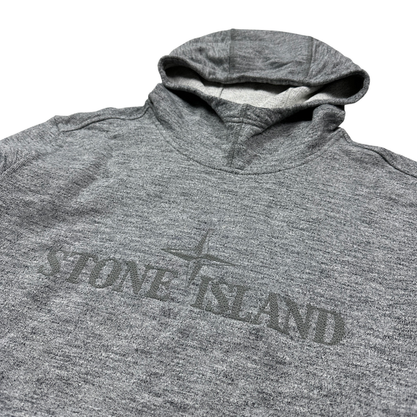 Stone Island Grey Marl Spellout Pullover Hoodie - Medium