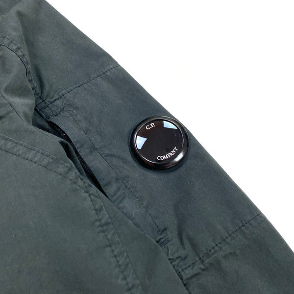 CP Company Black Hooded Diagonal Zipped Cotton Jacket