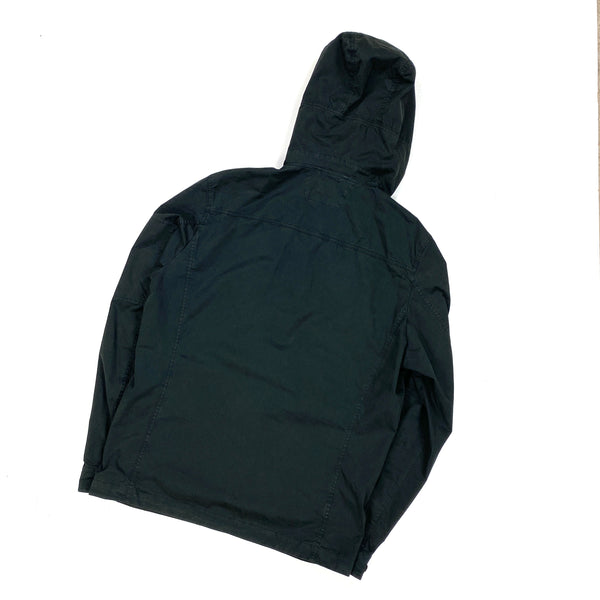CP Company Black Hooded Diagonal Zipped Cotton Jacket