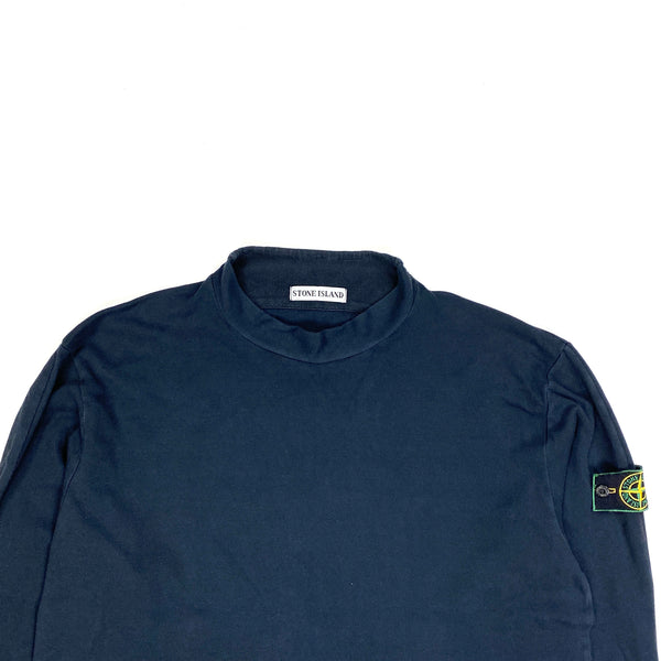Stone Island 1999 Vintage Cotton Navy Mock Neck Jumper