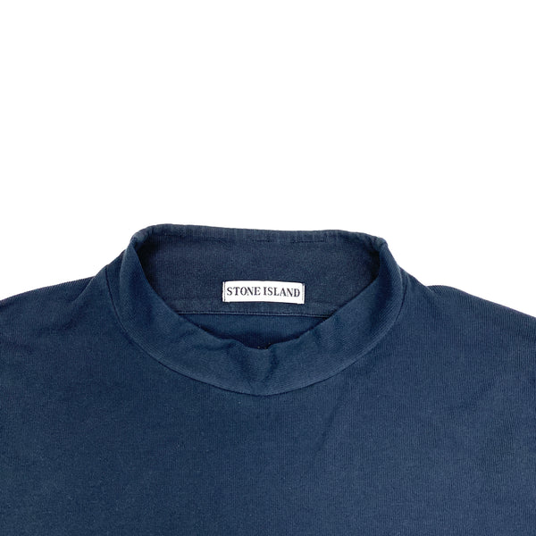 Stone Island 1999 Vintage Cotton Navy Mock Neck Jumper
