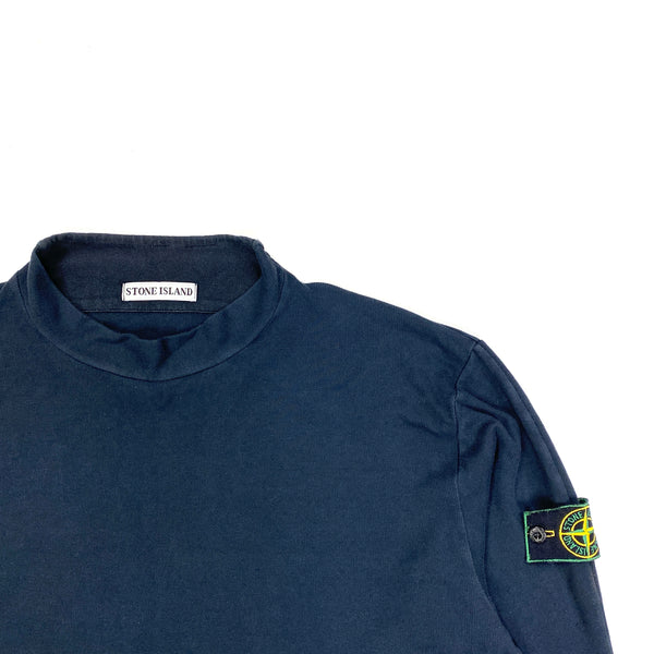 Stone Island 1999 Vintage Cotton Navy Mock Neck Jumper