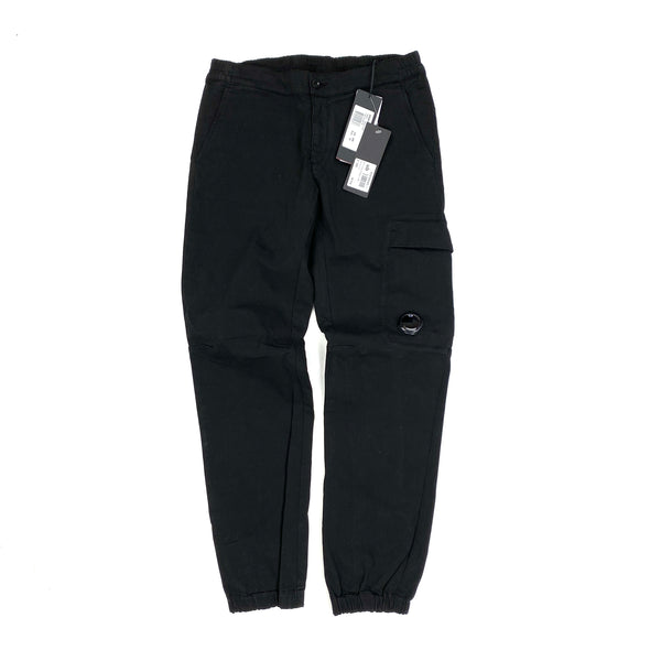 CP Company Black Stretch Satin Cargo Trousers