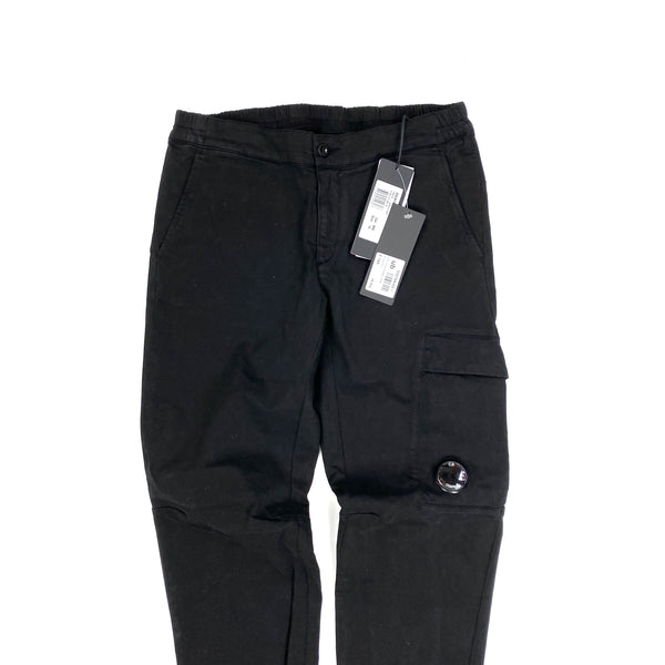 CP Company Black Stretch Satin Cargo Trousers