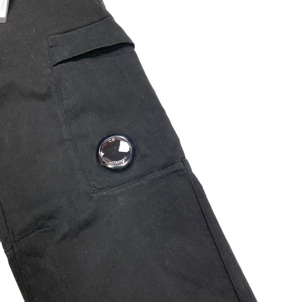 CP Company Black Stretch Satin Cargo Trousers