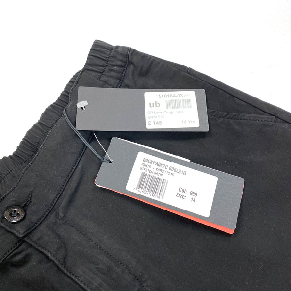 CP Company Black Stretch Satin Cargo Trousers