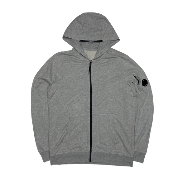 CP Company Light Grey Cotton Zipped Hoodie
