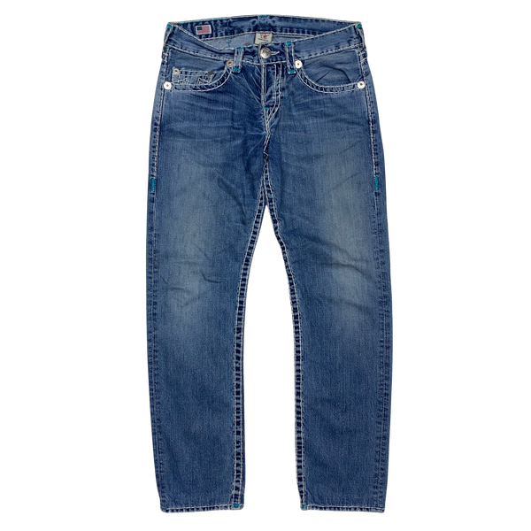 True Religion Light Blue Contrast Stitch Relaxed Slim Fit Jeans