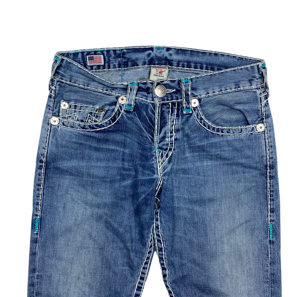 True Religion Light Blue Contrast Stitch Relaxed Slim Fit Jeans