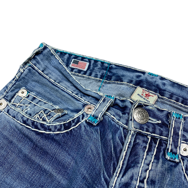 True Religion Light Blue Contrast Stitch Relaxed Slim Fit Jeans