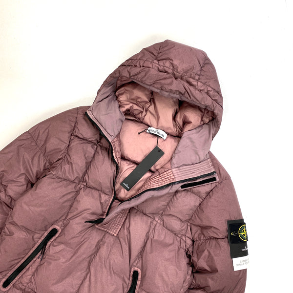 Stone Island Burgundy Pullover Garment Dyed Crinkle Reps Down Jacket