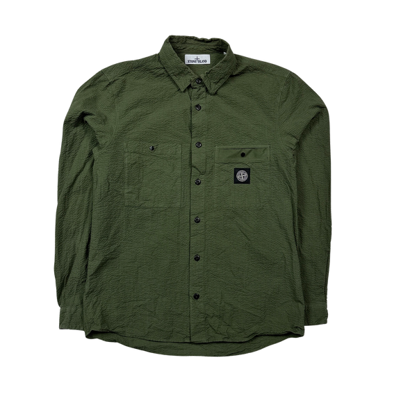 Stone Island Olive Green Seersucker Overshirt - Large