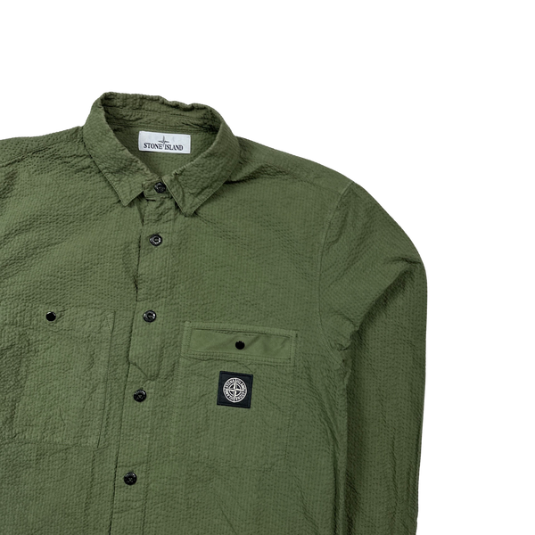Stone Island Olive Green Seersucker Overshirt - Large
