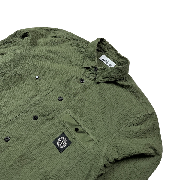Stone Island Olive Green Seersucker Overshirt Large Mat s Island